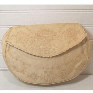 Vintage embroidered clutch purse Wristlet bag Linen Tea Towel Floral Formal
